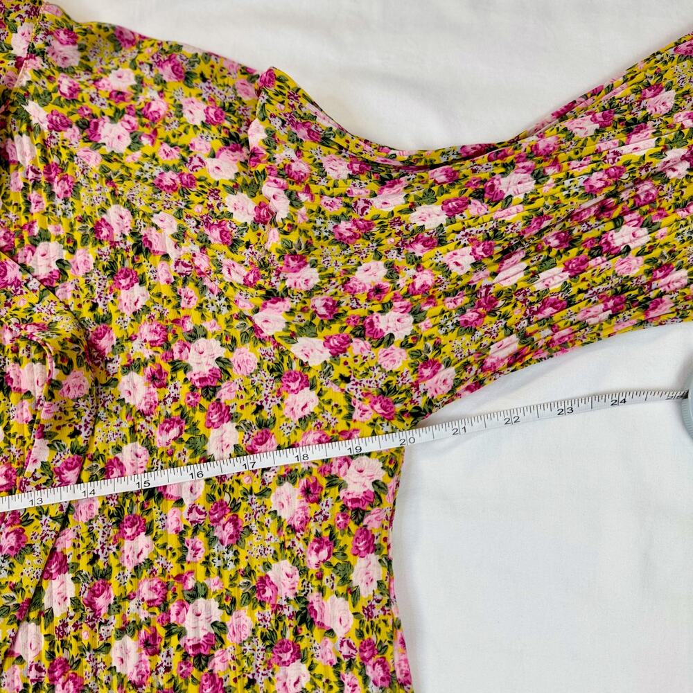 Prae Floral Bell Sleeve Blouse Women's Yellow Pink Boho Cottagecore Prarie - Picture 11 of 12